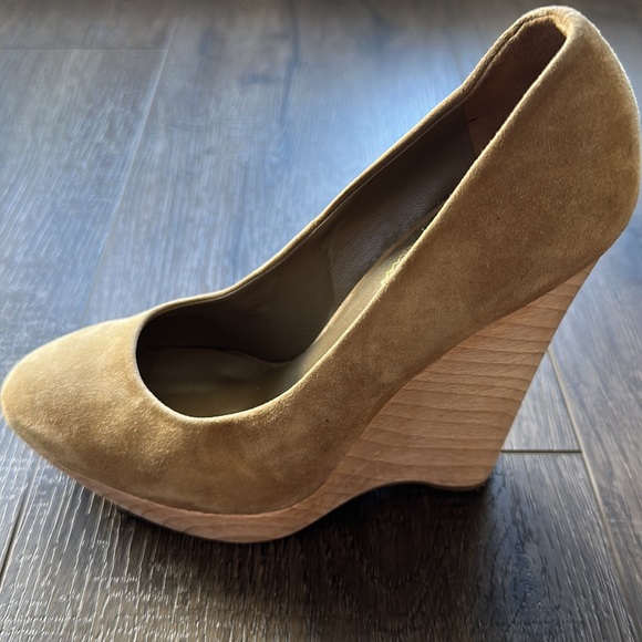 Saint Laurent Camel Suede “ Maryna Wedge” Size 37 fits like a 6.5 - Picture 8 of 16